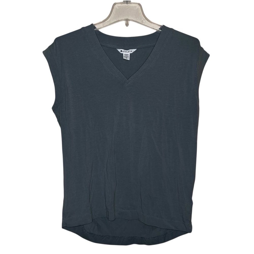 Athleta Avenue Tee Vneck Sleeveless Top Blue Gray Slate Size XS
